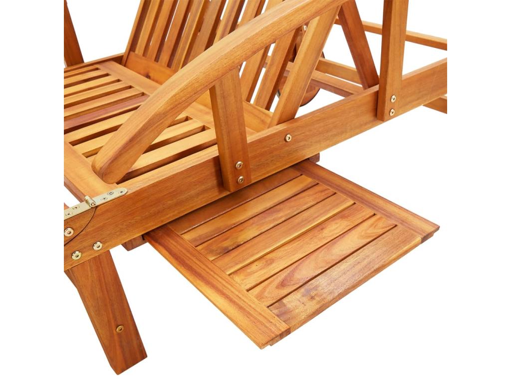 Set of 2 sun loungers with table and cushions, solid finish.