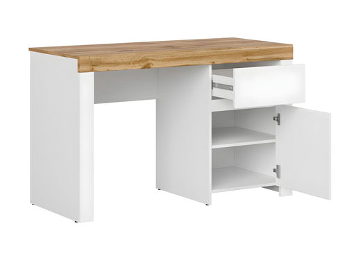 Desk with 1 door and 1 drawer, Vertchez White and Wood