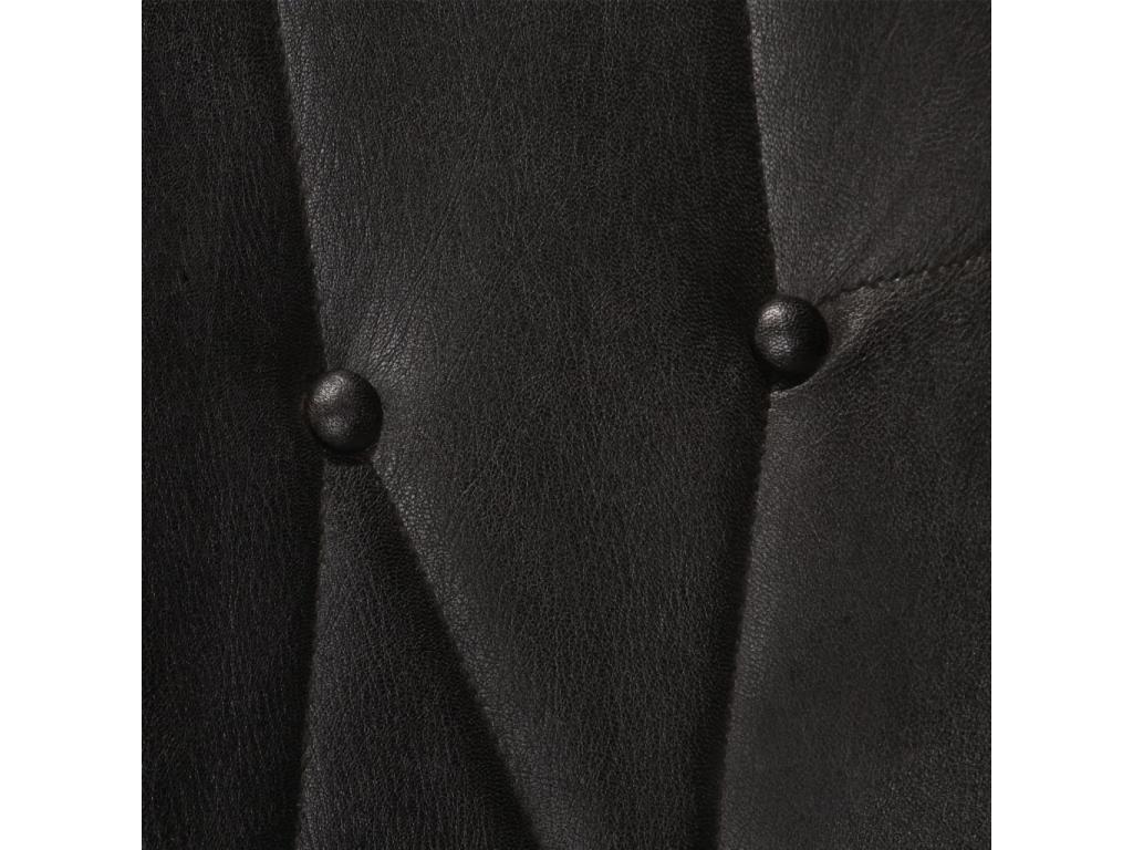 Wingback armchair with footrest, black genuine leather