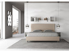 Modern bed with quilted faux leather headboard featuring vertical stripes, Bazen style - Beige - 180x200 cm - Optional storage
