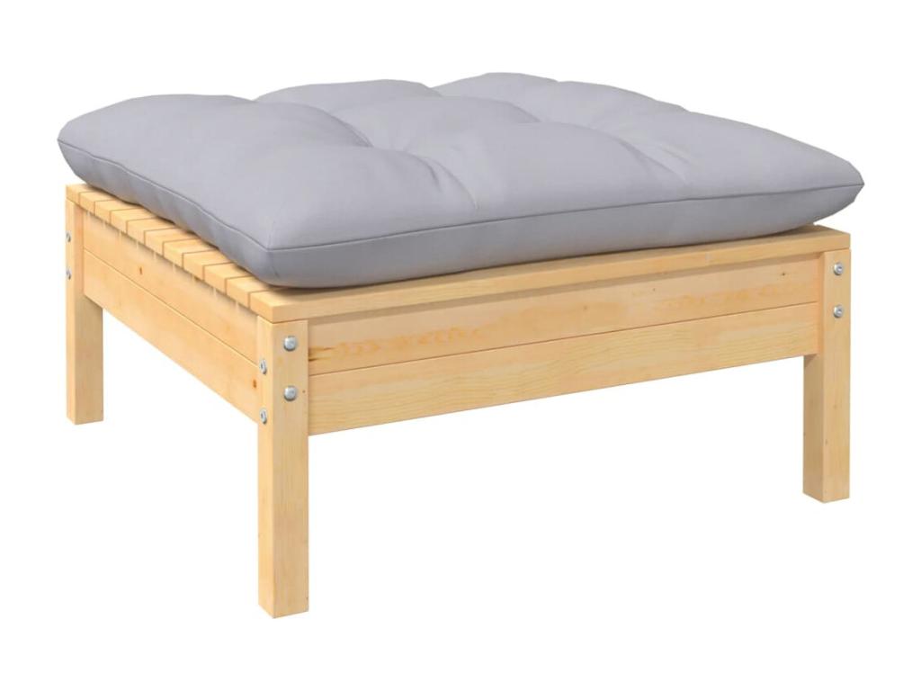 3-piece garden furniture set with grey cushions. Solid pine wood.