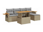 6-piece garden furniture set with beige cushions, woven resin, Vertchez
