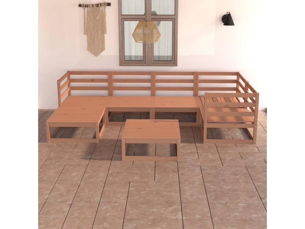 7-piece garden furniture set, honey brown, solid pine wood