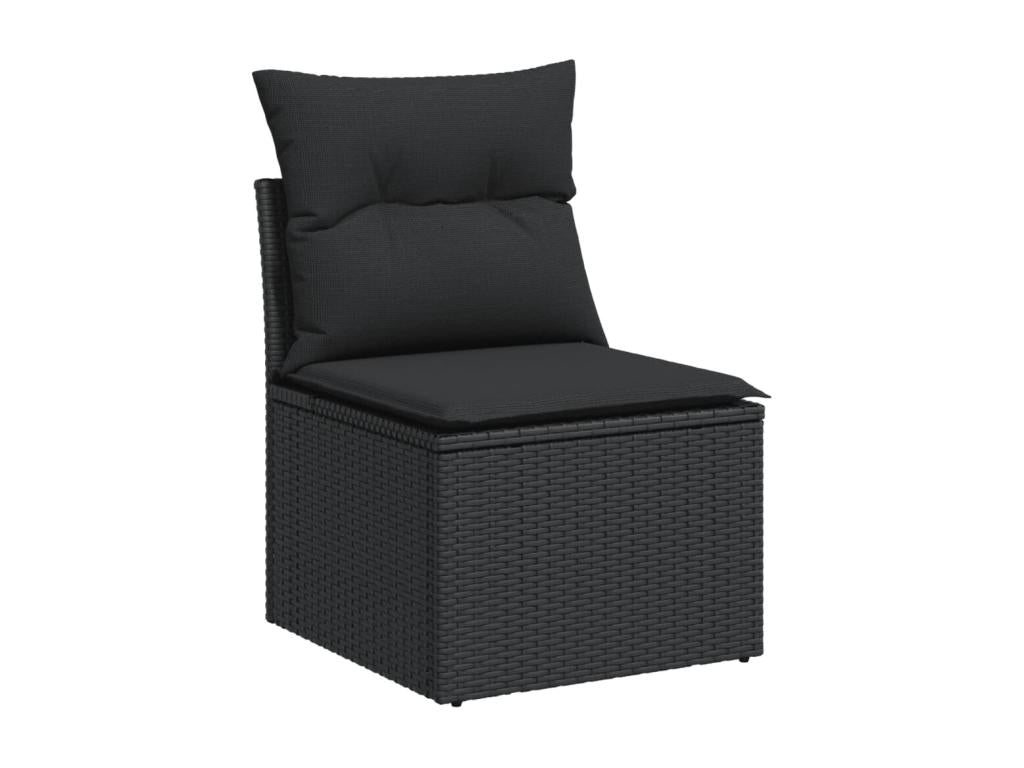 6-piece garden furniture set with cushions, black woven resin