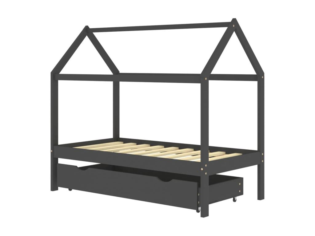Children's cabin bed with a drawer, dark grey pine, 80x160