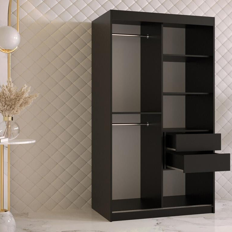 Vertchez 464 Black - Walnut Wardrobe 200x100x62cm Sliding Wardrobe Doors