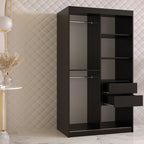 Vertchez 464 Black - Walnut Wardrobe 200x100x62cm Sliding Wardrobe Doors