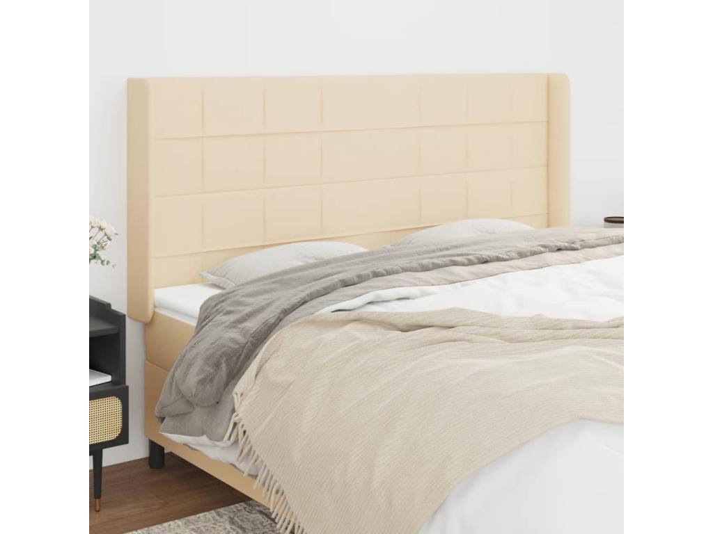 Headboard with wings, Cream, 203x16x118/128 cm, Fabric