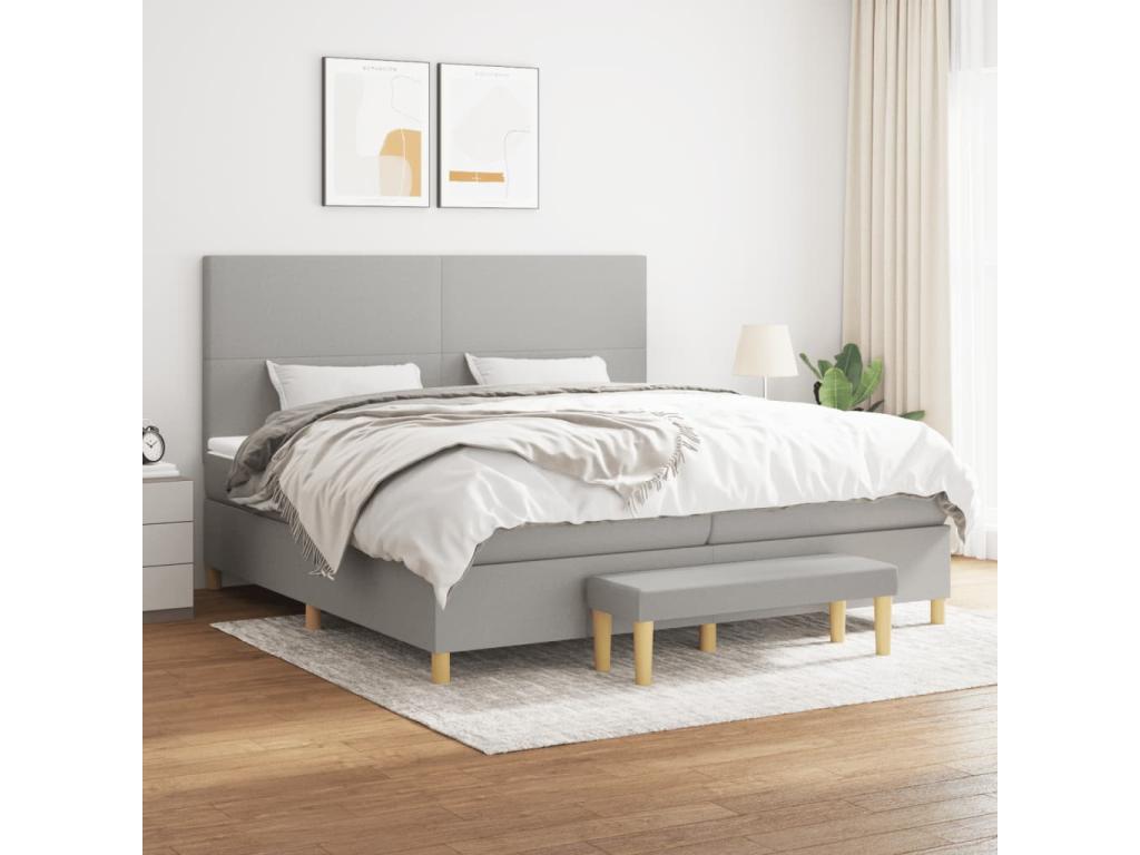 Upholstered bed base with mattress, light grey, 200x200cm, fabric