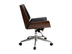 Curved office chair in Vertchez, black design, dark wood, walnut and chrome steel