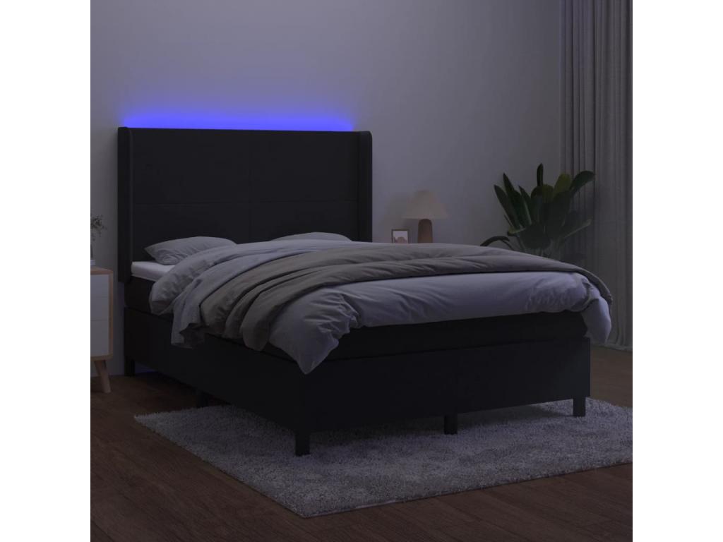 Upholstered bed base with mattress and LED lighting, black, 140x190 cm, velvet