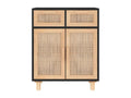 Black sideboard 60x30x75 cm Solid pine wood and natural rattan
