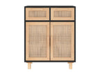 Black sideboard 60x30x75 cm Solid pine wood and natural rattan