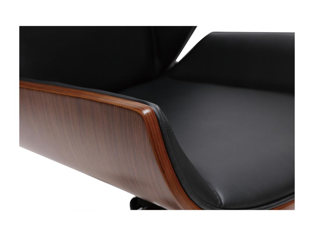 Curved office chair in Vertchez, black design, dark wood, walnut and chrome steel