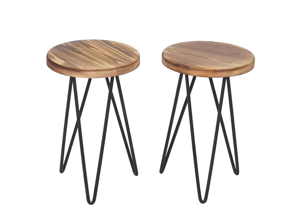 2x stool with table Vertchez-A80 industrial design set in natural wood