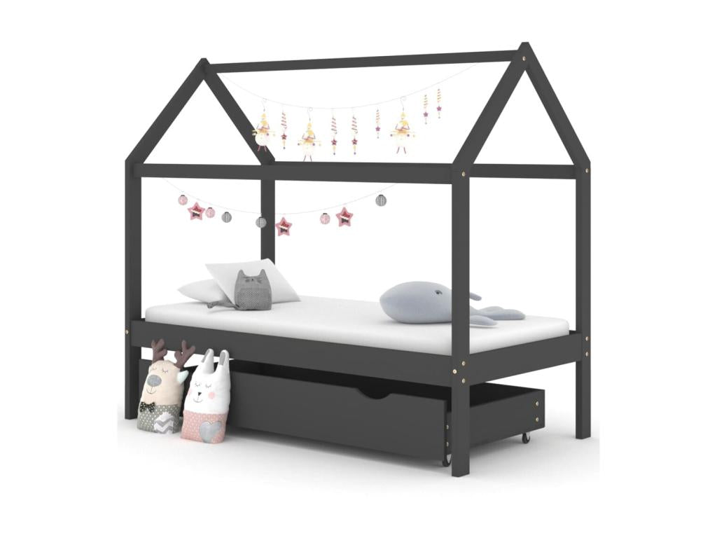 Children's cabin bed with a drawer, dark grey pine, 80x160