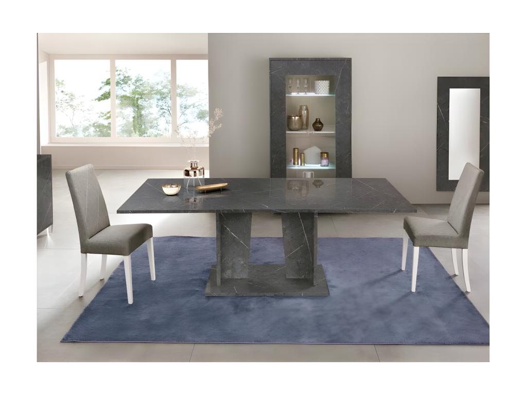 Dining table 180/225 cm glossy grey marble - Vertchez - L 180/225 x W 100 x H 76 cm
