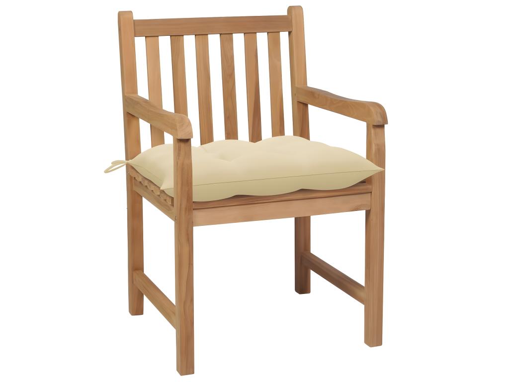 Set of 4 garden chairs and cushions, cream white, solid teak