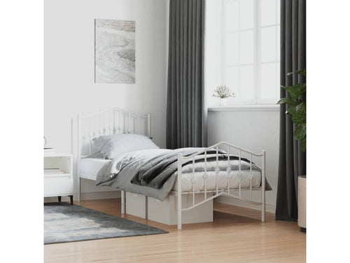 Metal bed frame with headboard and footboard, white, 90x190