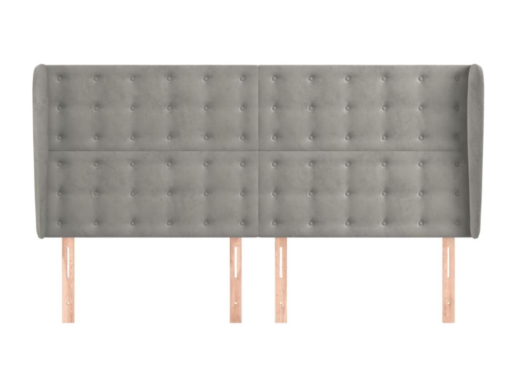 Headboard with wings, light grey, 183x23x118/128 cm, velvet