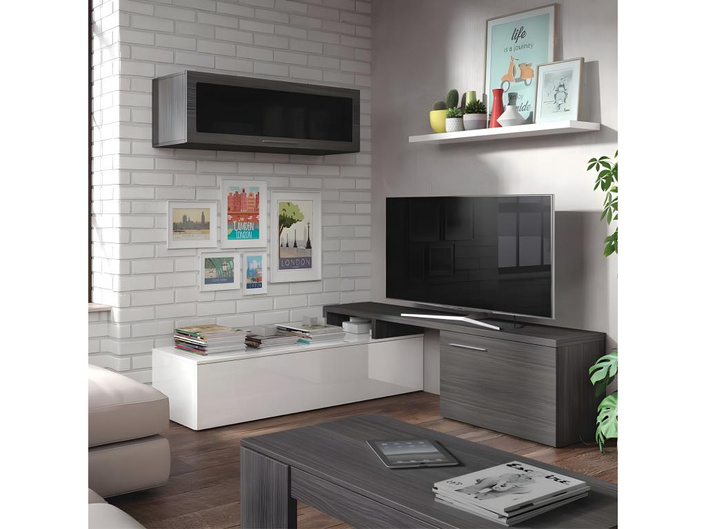 Modular corner TV unit, white/ash grey - Vertchez