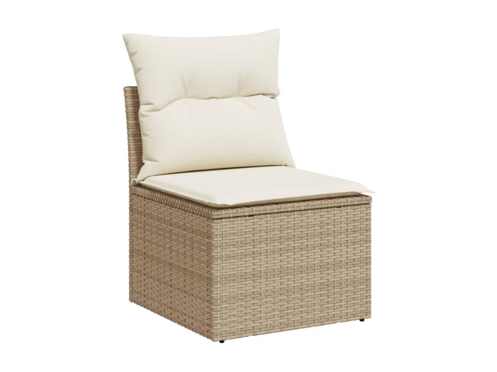8-piece garden furniture set with cushions, beige woven resin