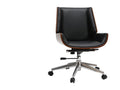 Curved office chair in Vertchez, black design, dark wood, walnut and chrome steel