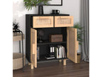 Black sideboard 60x30x75 cm Solid pine wood and natural rattan