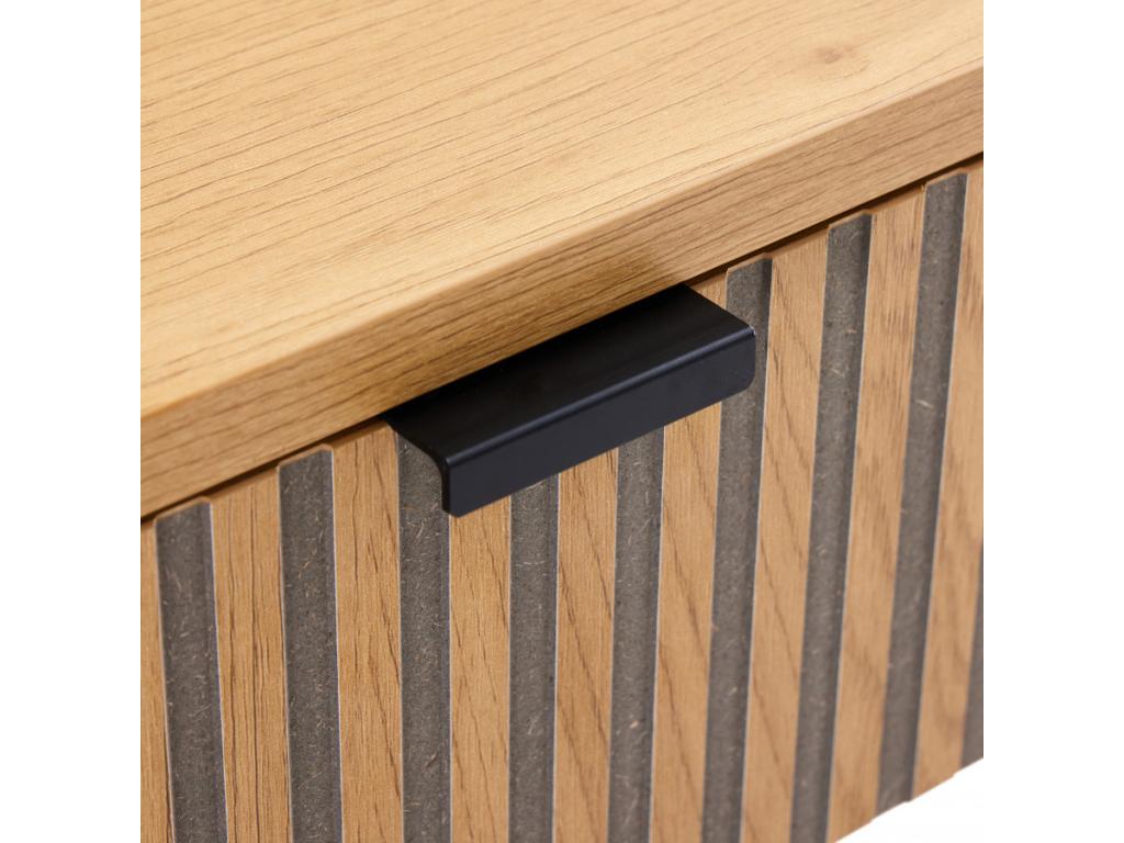 Vertchez - Console table with 2 drawers, black/natural grooved wood effect