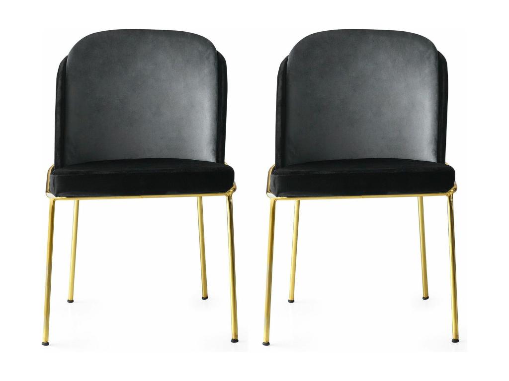 Set of 2 Kymil chairs, Gold Metal and Black Velvet