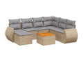8-piece garden furniture set with cushions, beige woven resin