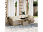8-piece garden furniture set with cushions, beige woven resin