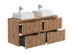 Wall-hung, grooved bathroom vanity unit with countertop basin - Light natural - W120 cm - Vertchez