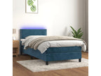 Upholstered bed base and mattress with LED lighting, dark blue, 90x200cm, velvet