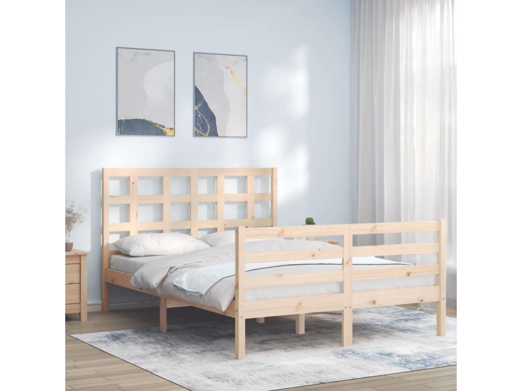 Bed frame with solid wood double headboard