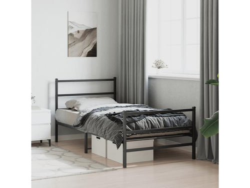 Metal bed frame with headboard/footboard, black, 100x200 cm