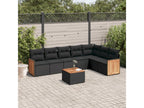 8-piece garden furniture set with cushions, black woven resin
