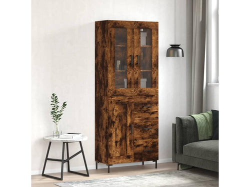 Tall sideboard in smoked oak, 69.5x34x180 cm, engineered wood