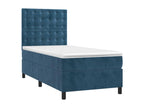 Upholstered bed base and mattress with LED lighting, dark blue, 80x200cm, velvet