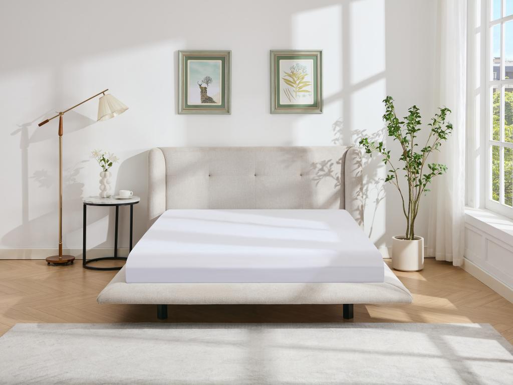 140x190 cm bed with upholstered headboard - Fabric - Beige - Vertchez