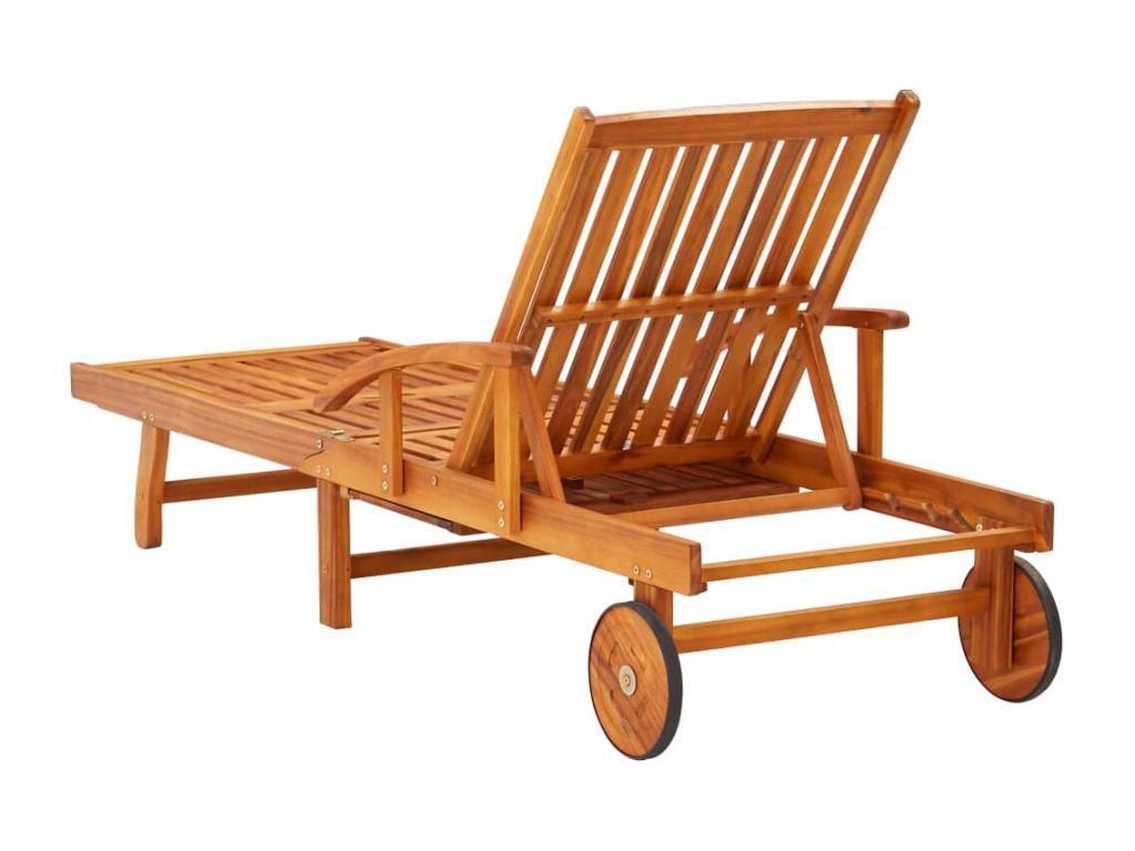 Set of 2 sun loungers with table and cushions, solid finish.