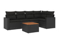 6-piece garden furniture set with cushions, black woven resin