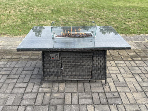 7-Seater Rattan Garden Furniture Set: Sofa, Chair, Gas Fire Pit Table