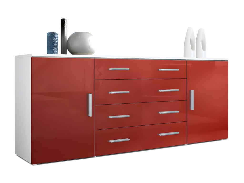Matte white and high-gloss burgundy furniture, 166x72x35 cm