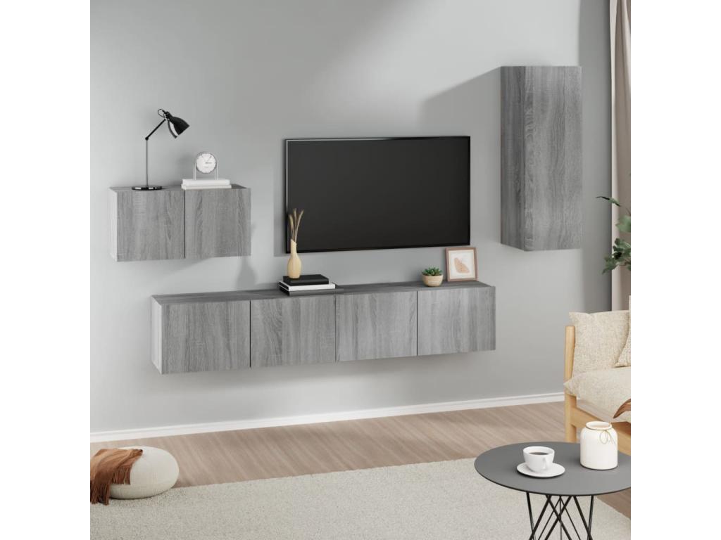 Vertchez 4-Piece TV Furniture Set, Grey Engineered Wood