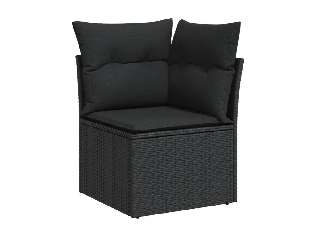 8-piece garden furniture set with cushions, black woven resin
