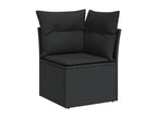 8-piece garden furniture set with cushions, black woven resin