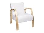 Vertchez - White Boucle Fabric Armchair with Wooden Armrests