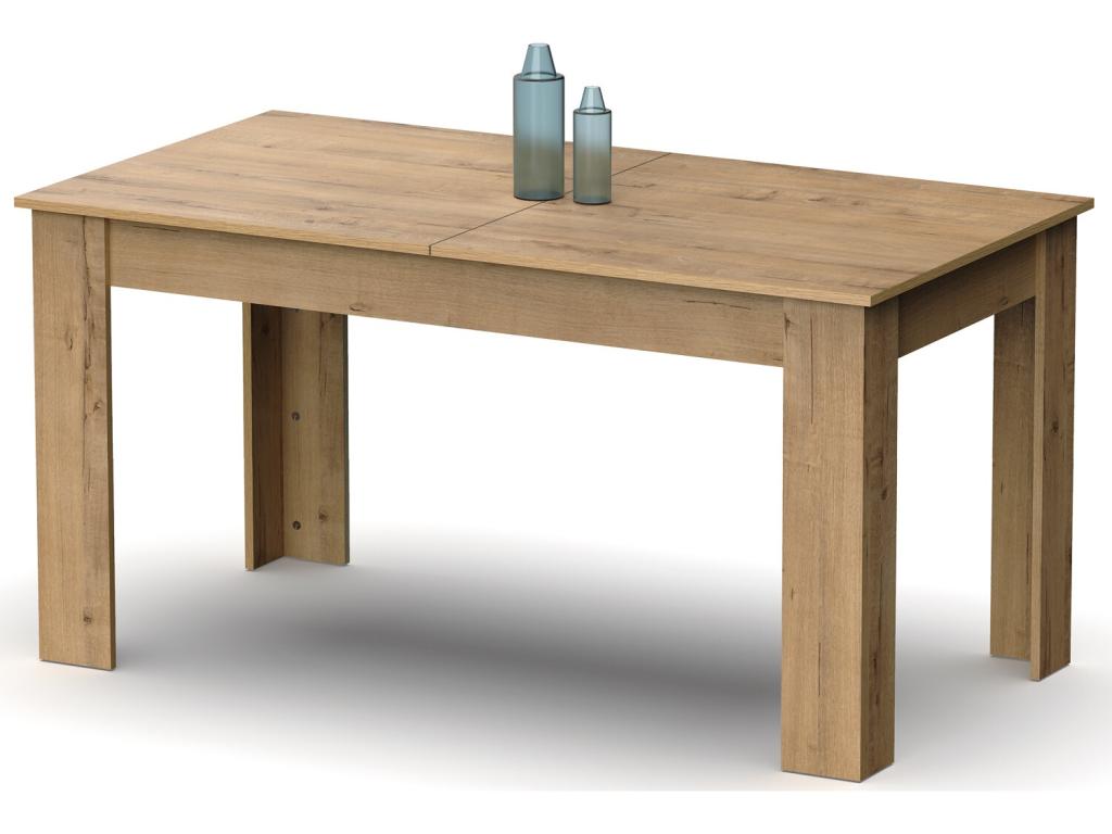 Extendable dining table in chipboard and melamine, golden oak finish - Length 140-195 x Depth 80 x Height 77 cm
