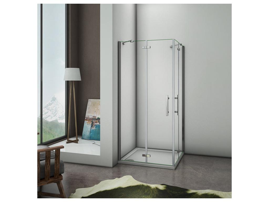 Hinged shower enclosure 100x80x195cm in 6mm tempered glass with anti-limescale coating, pivoting shower door with small fixed corner bar